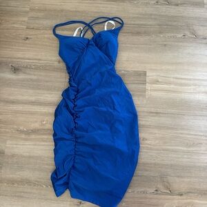 Blue Ruched Strappy Dress